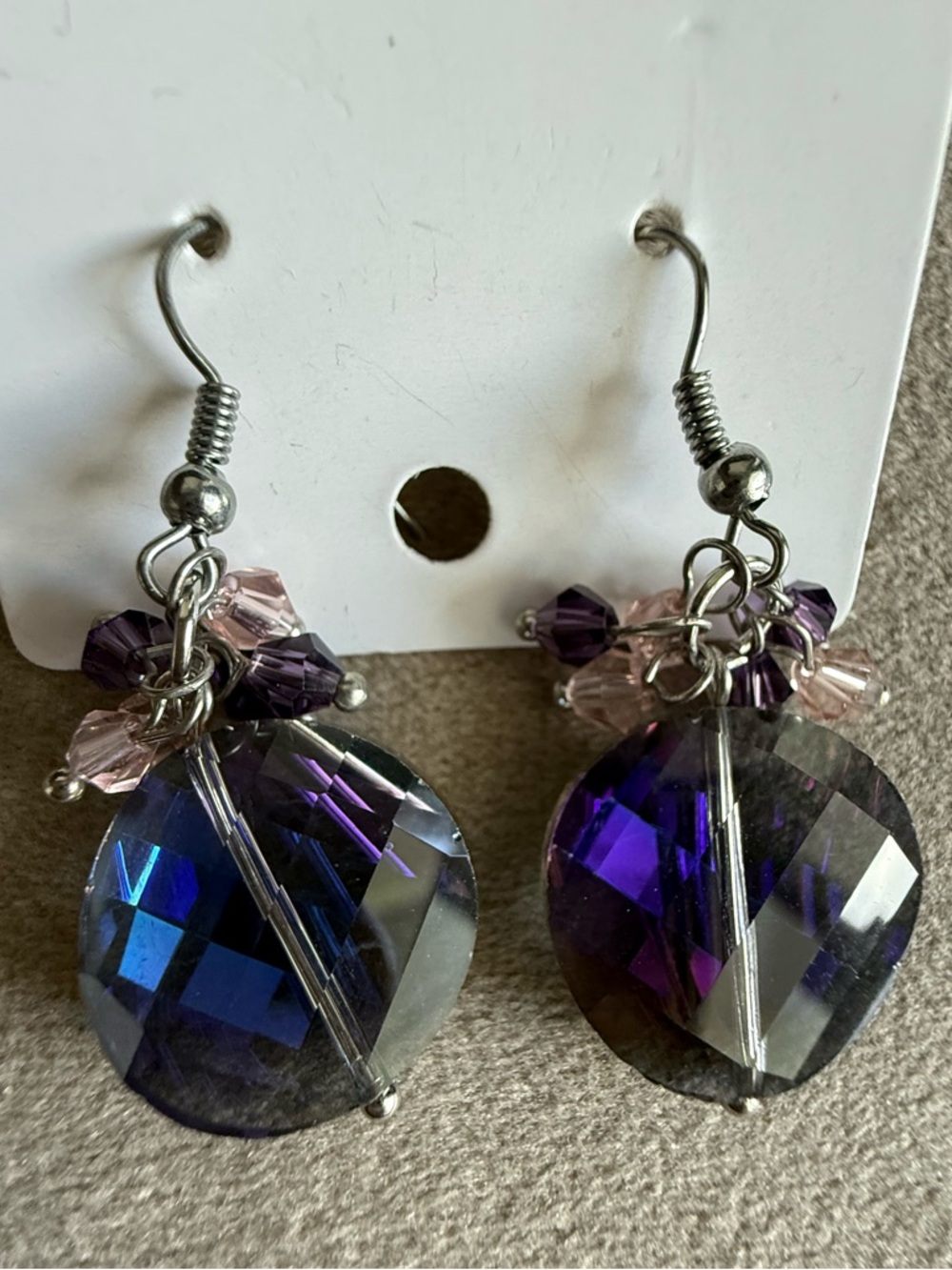 Crystal Drop Dangle Earrings - Purple and Pink